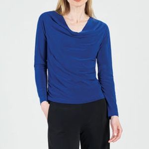 CLARA Sunwoo Cowl Neck Side Ruched Top in Cobalt Blue Size Small New NWOT